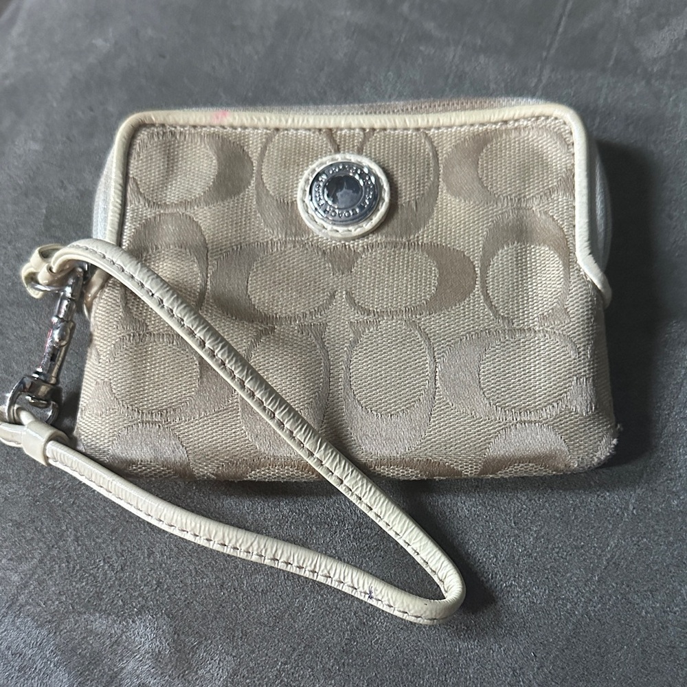 Coach Tan Wristlet with Signature Design
